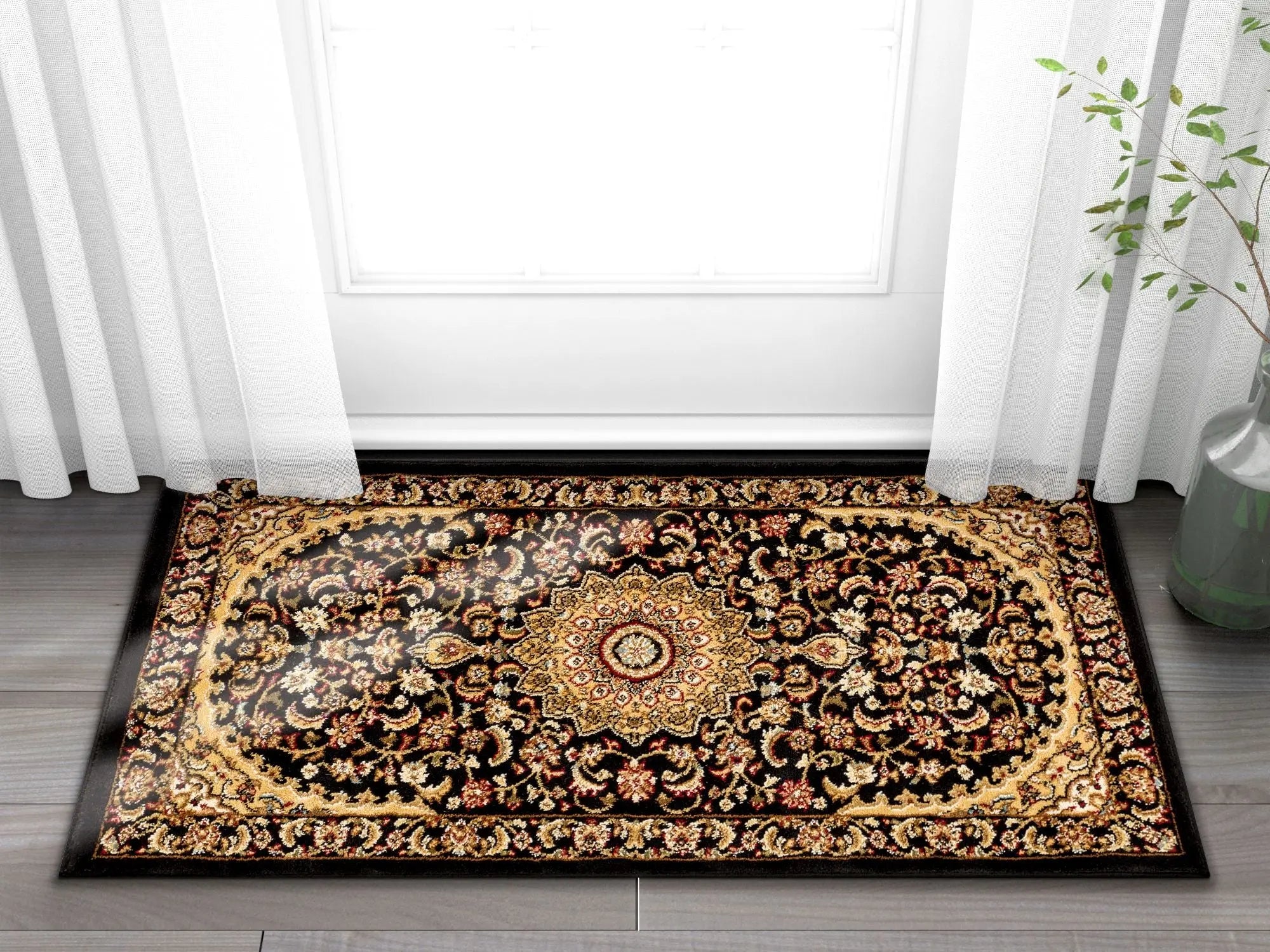 Aviva Black Traditional Rug Well Woven