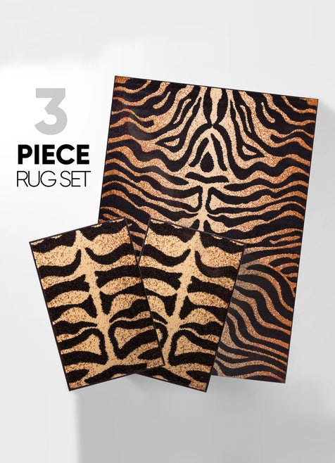 Animal Skin Brown Modern 3-Piece Set (5' x 7' and Bonus 20" x 31"  Mats)