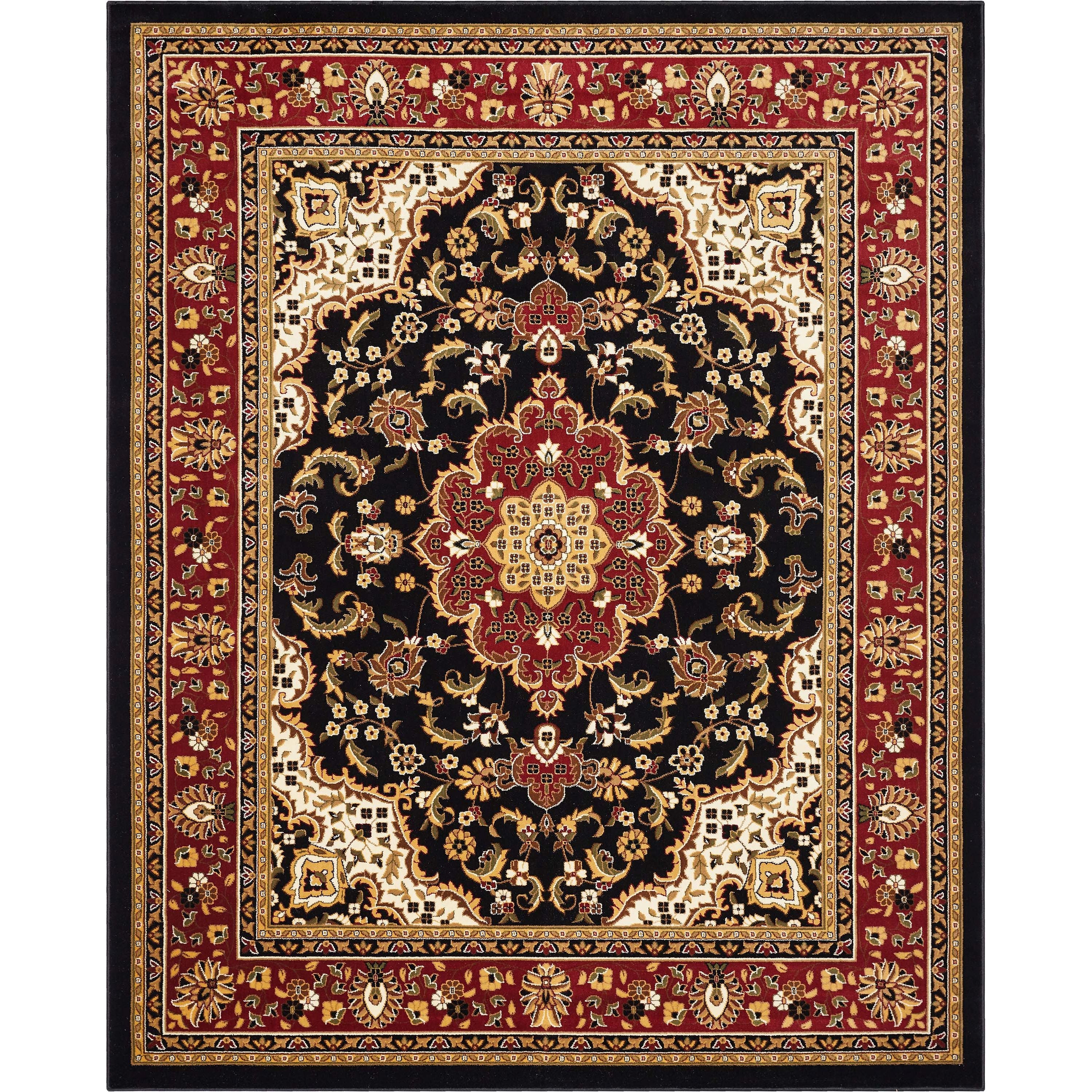 Medallion Kashan Black Traditional Rug