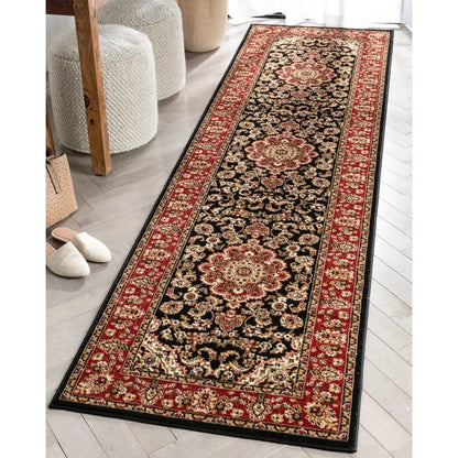 Medallion Kashan Black Traditional Rug Well Woven