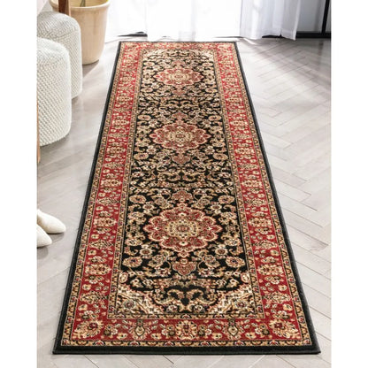 Medallion Kashan Black Traditional Rug Well Woven