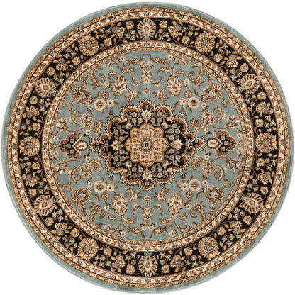 Medallion Kashan Light Blue Traditional Round Rug