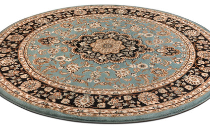 Medallion Kashan Light Blue Traditional Round Rug