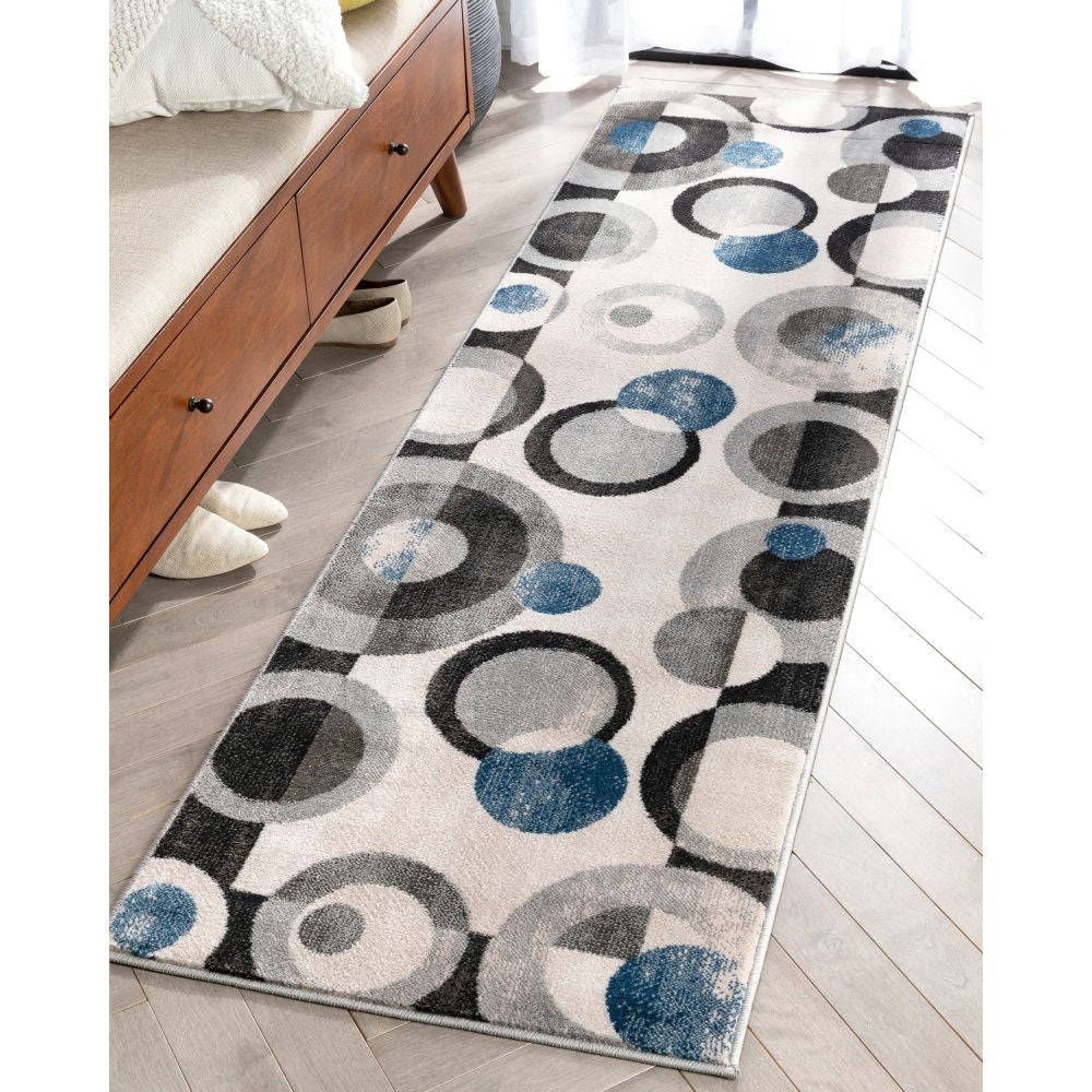 Avi Modern Geometric Grey Blue Rug