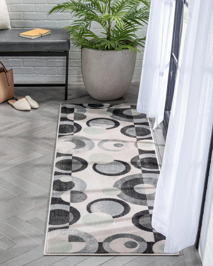 Avi Modern Geometric Grey Green Rug Well Woven