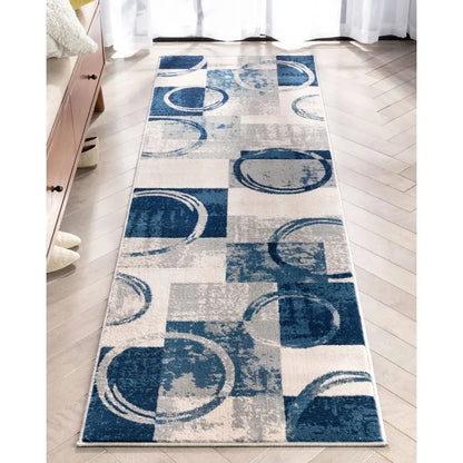 Shai Modern Geometric Grey Blue Rug Well Woven
