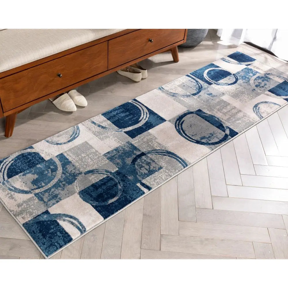 Shai Modern Geometric Grey Blue Rug Well Woven