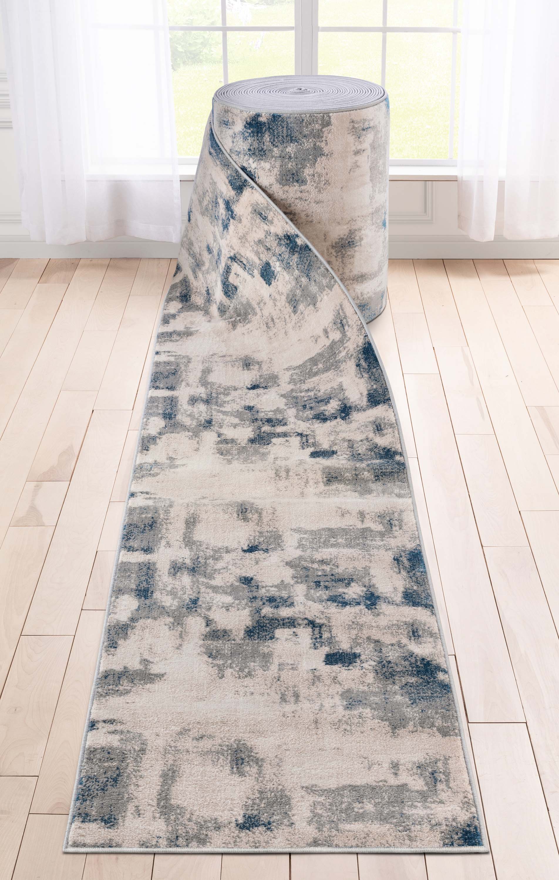 Custom Size Runner Kalia Abstract Modern Grey Blue 27 Inch Wide x Choose Your Length Hallway Runner Rug