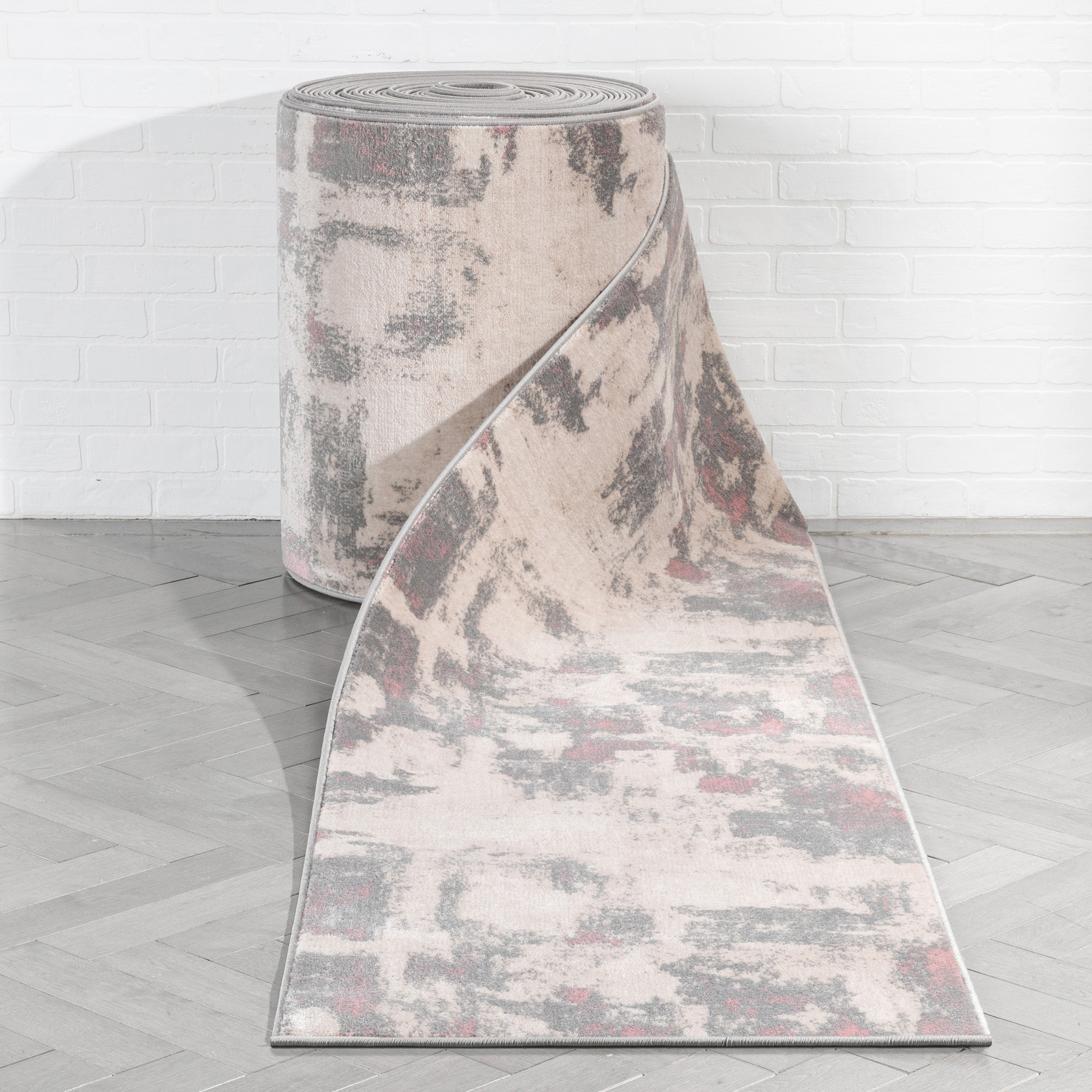 Custom Size Runner Kalia Abstract Modern Grey Blush 27 Inch Wide x Choose Your Length Hallway Runner Rug