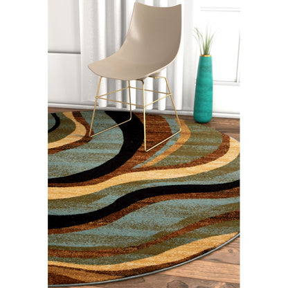 Nirvana Waves Multi Blue Modern Rug