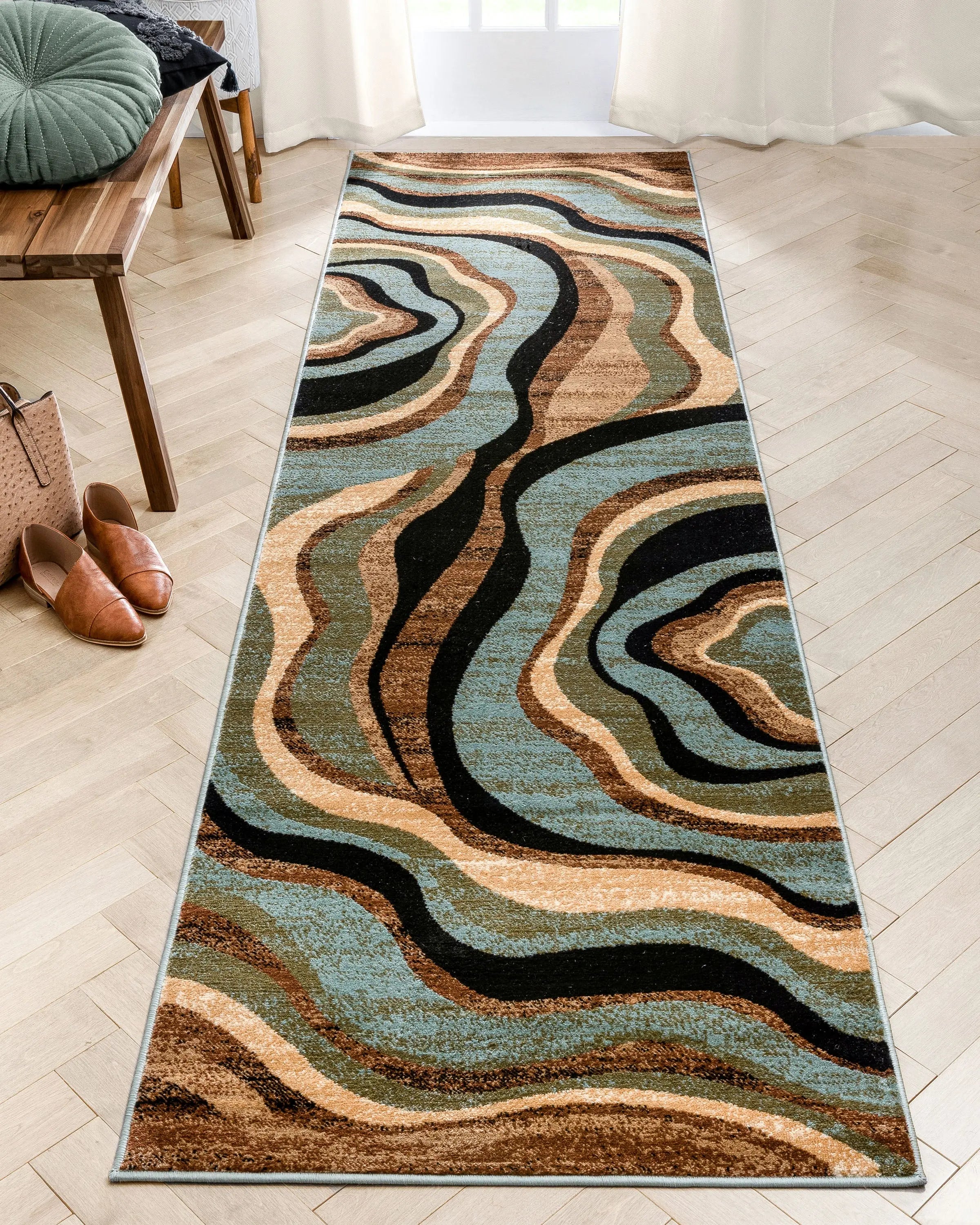 Nirvana Waves Multi Blue Modern Rug Well Woven