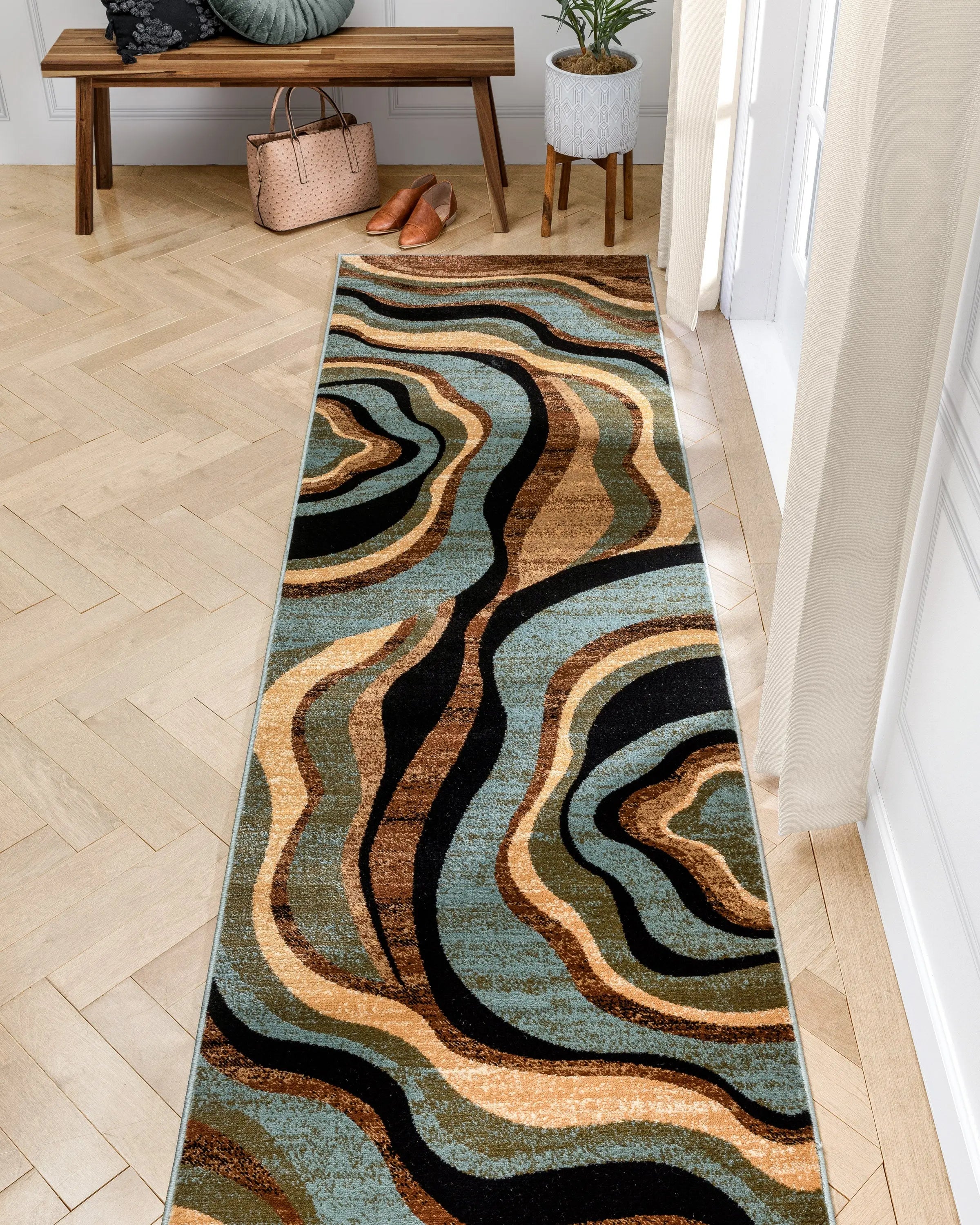 Nirvana Waves Multi Blue Modern Rug Well Woven