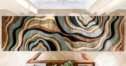 Nirvana Waves Multi Blue Modern Rug Well Woven