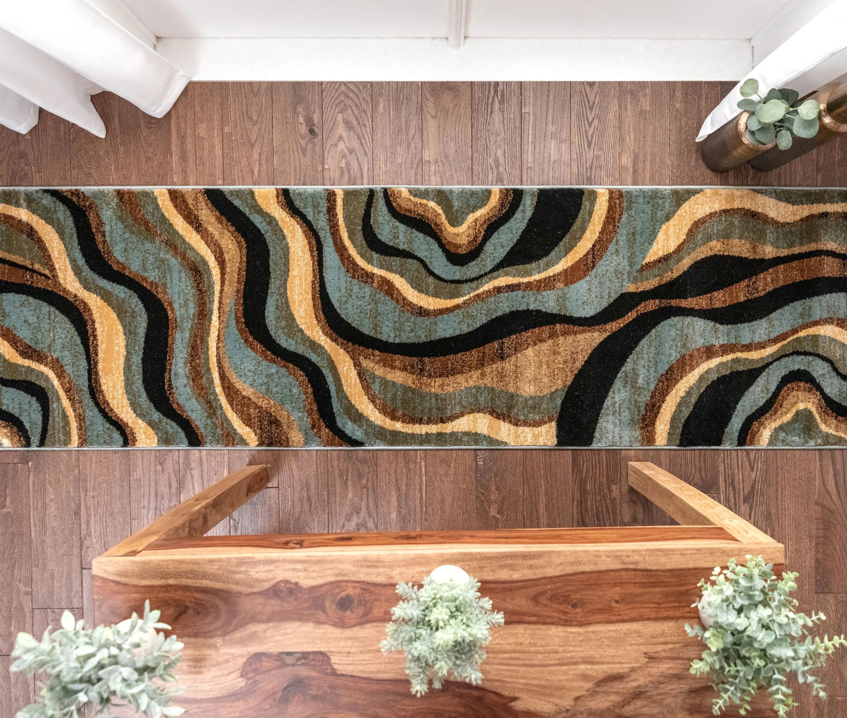 Nirvana Waves Custom Size Runner Modern Multi Blue 27 Inch Wide x Choose Your Length Hallway Runner Rug Well Woven