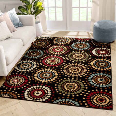 Orchid Fields Black Contemporary Rug