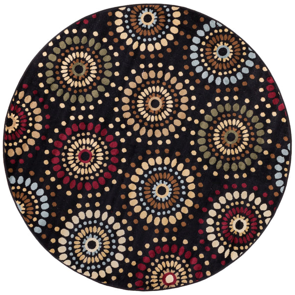 Orchid Fields Black Contemporary 5'3" Round Rug