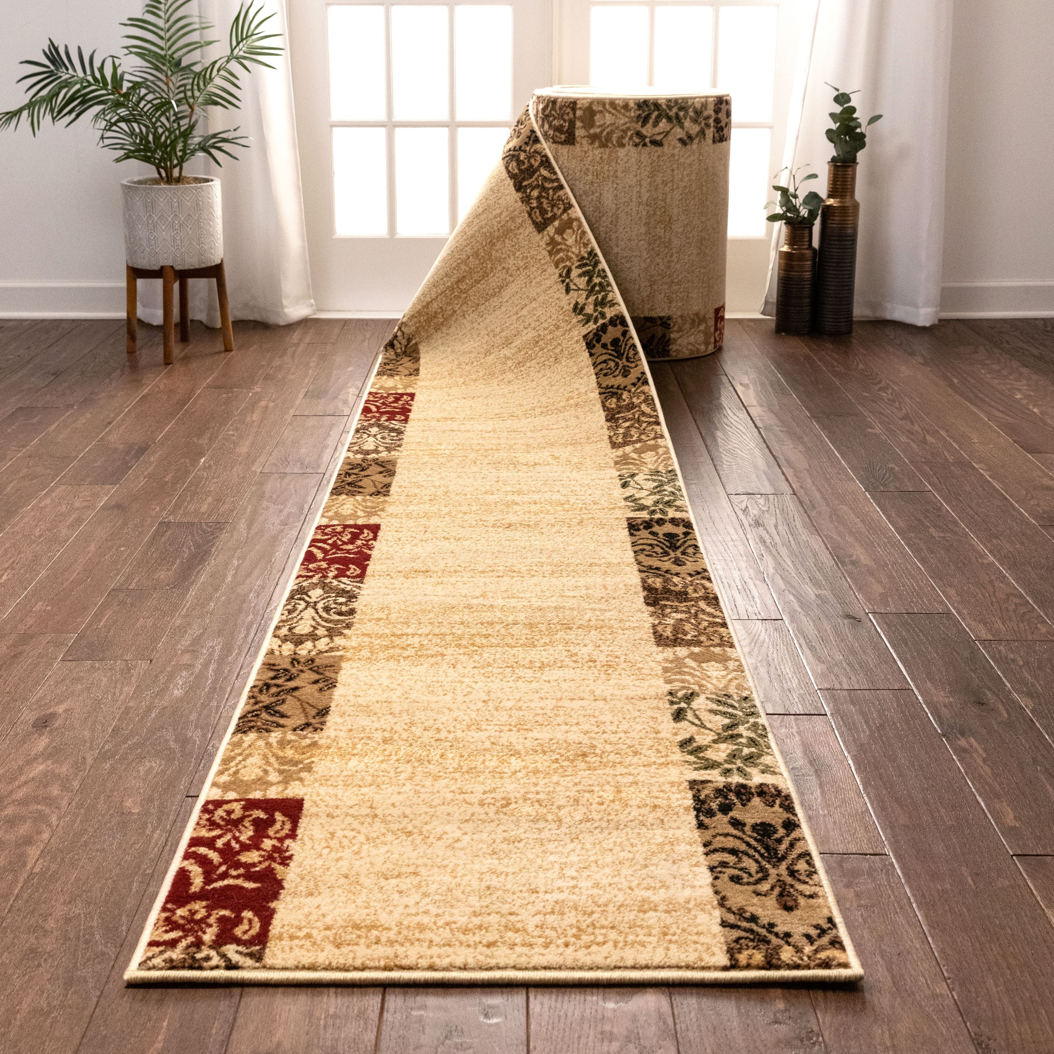 Vane Willow Damask Custom Size Runner Transitional Beige 27 Inch Wide x Choose Your Length Hallway Runner Rug