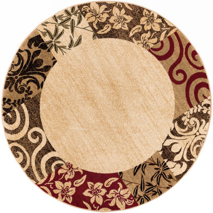 Vane Willow Damask Beige Transitional Round Rug