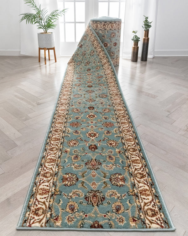 Sarouk Custom Size Runner Traditional Light Blue 27 Inch Wide x Choose Your Length Hallway Runner Rug