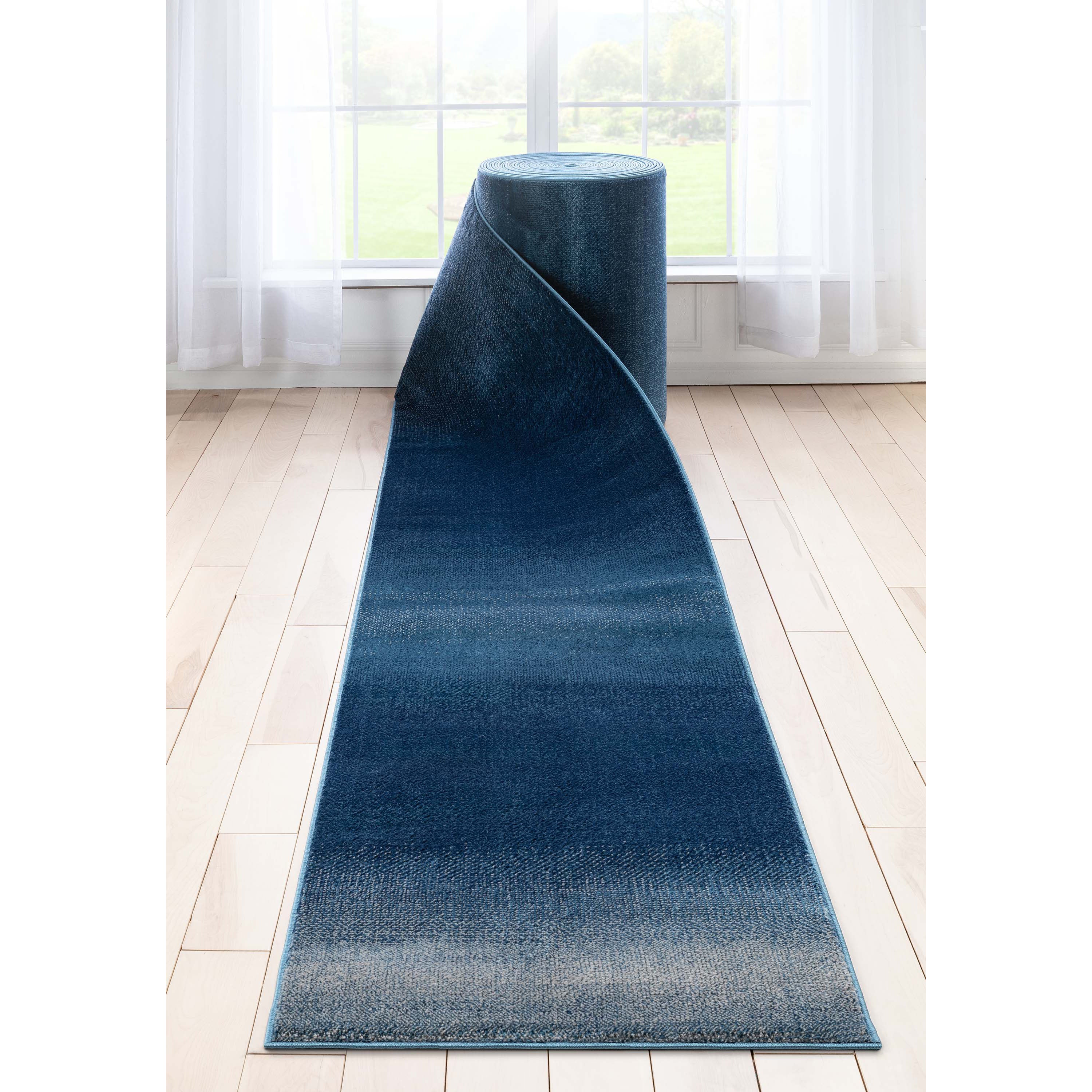 Custom Size Runner Emine Abstract Ombre Modern Blue 27 Inch Wide x Choose Your Length Hallway Runner Rug