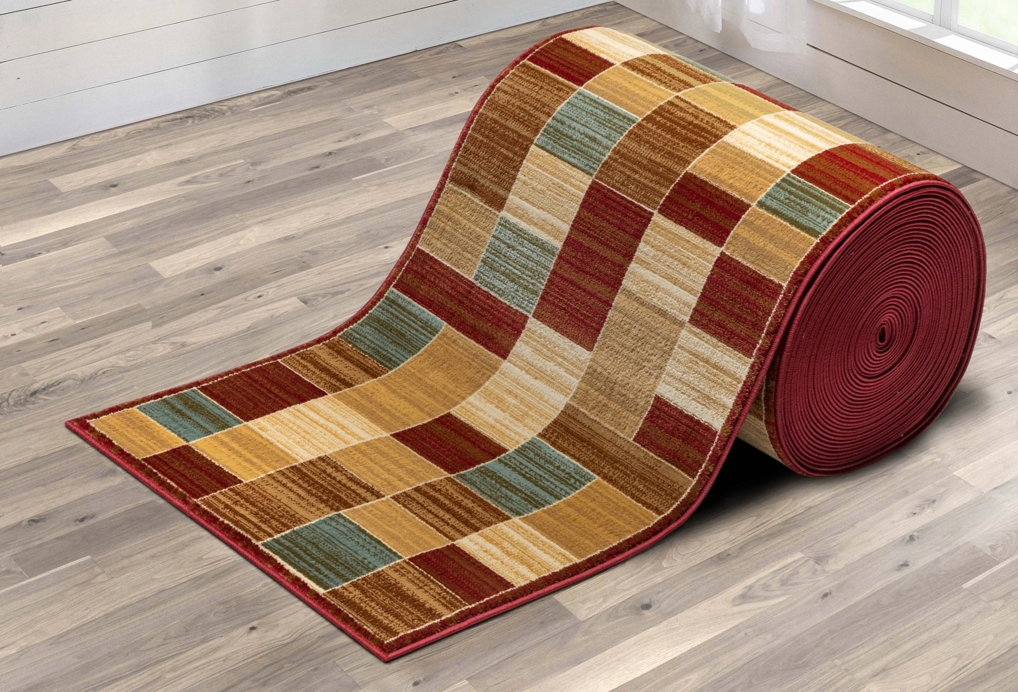 Custom Size Runner Yaren Geometric  Modern Red 27 Inch Wide x Choose Your Length Hallway Runner Rug Well Woven