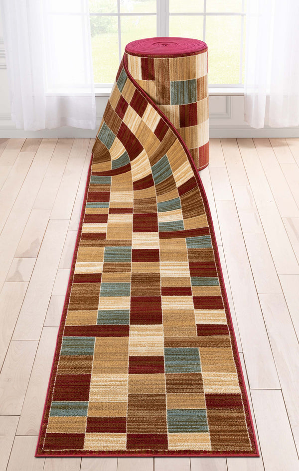 Custom Size Runner Yaren Geometric  Modern Red 27 Inch Wide x Choose Your Length Hallway Runner Rug