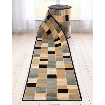 Custom Size Runner Yaren Geometric  Modern Blue 27 Inch Wide x Choose Your Length Hallway Runner Rug