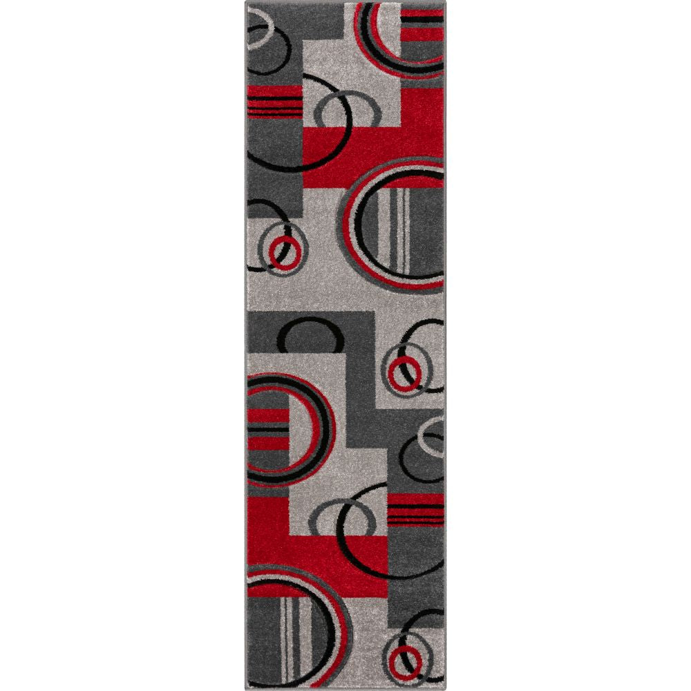 Galaxy Waves Grey Red Modern Geometric Rug