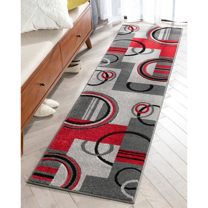 Galaxy Waves Grey Red Modern Geometric Rug