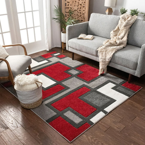 Imagination Squares Red Modern Rug