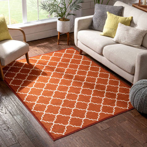 Brooklyn Trellis Red Modern Non Slip Washable Rug