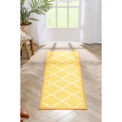 Brooklyn Trellis Gold Modern Non Slip Washable Rug