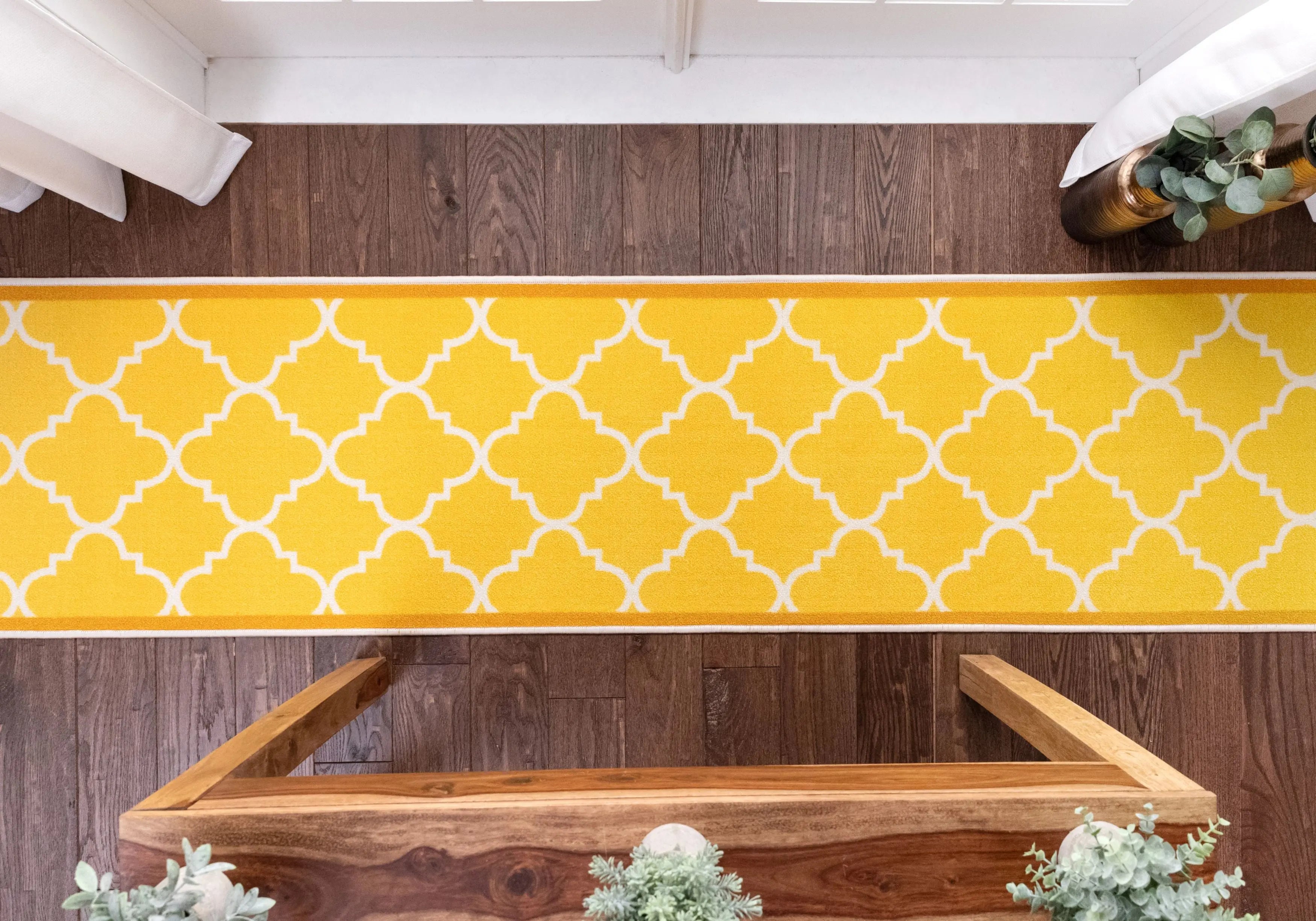 Brooklyn Trellis Custom Size Runner Modern Gold Select Your Width x Choose Your Length Machine Washable Hallway Runner Rug