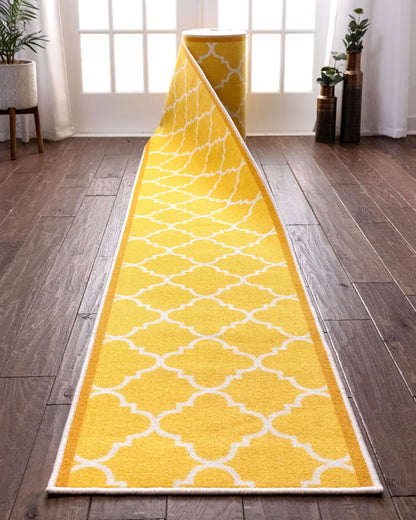 Brooklyn Trellis Custom Size Runner Modern Gold Select Your Width x Choose Your Length Machine Washable Hallway Runner Rug
