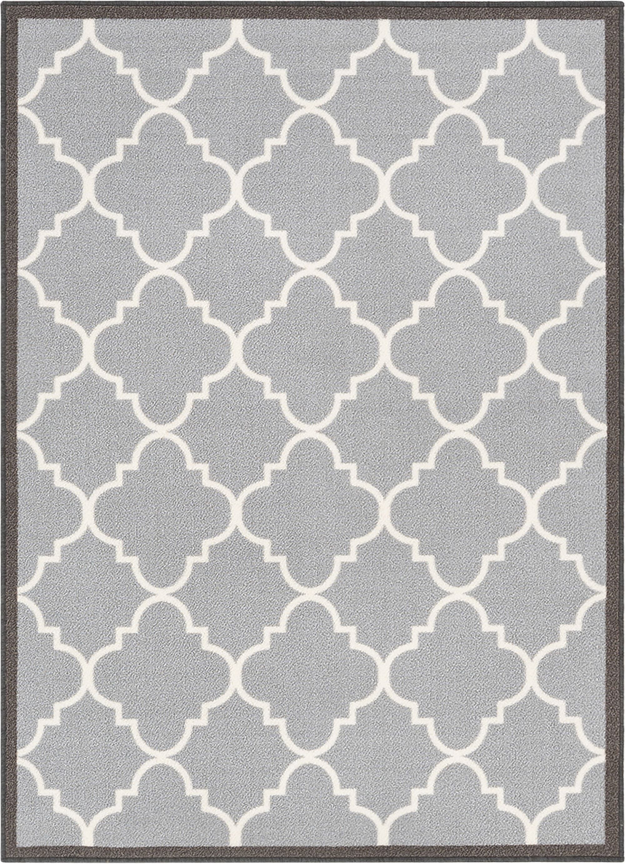 Brooklyn Trellis Grey Modern Non Slip Washable Rug