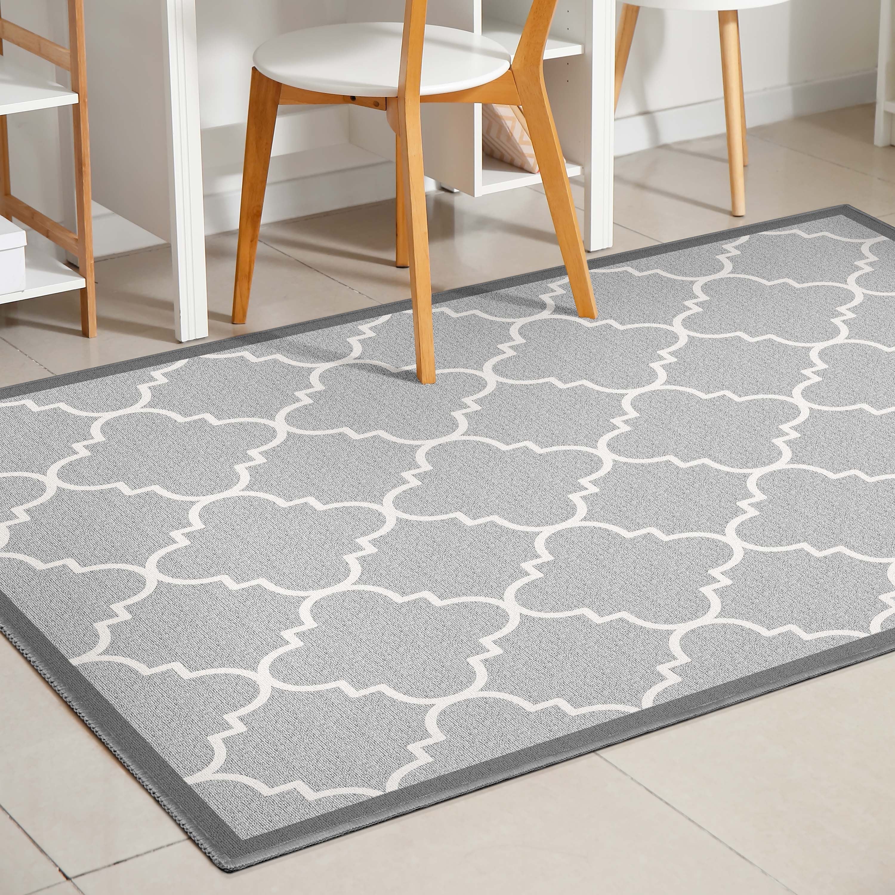 Brooklyn Trellis Grey Modern Flat-Weave Cotton Backing Rug