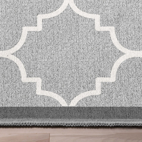 Brooklyn Trellis Grey Custom Size Runner Grey Cotton Backing Choose Your Length Hallway Low Pile Runner Rug