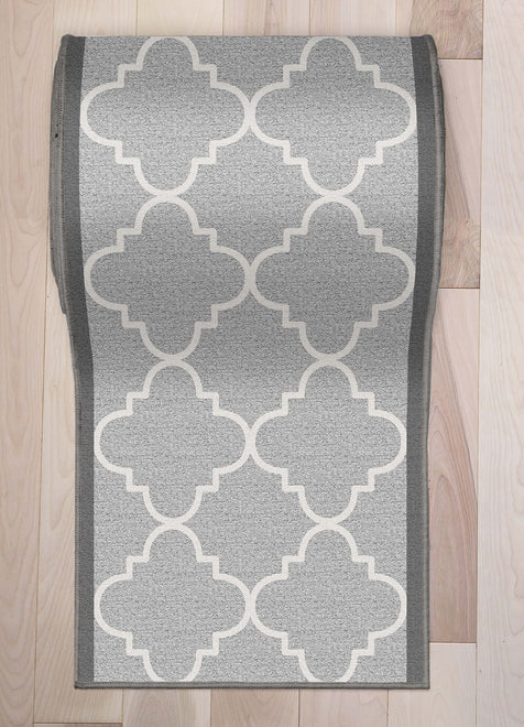 Brooklyn Trellis Grey Custom Size Runner Grey Cotton Backing Choose Your Length Hallway Low Pile Runner Rug