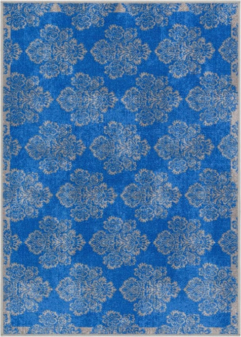 Greek Key Blue Distressed Non Slip Washable Rug