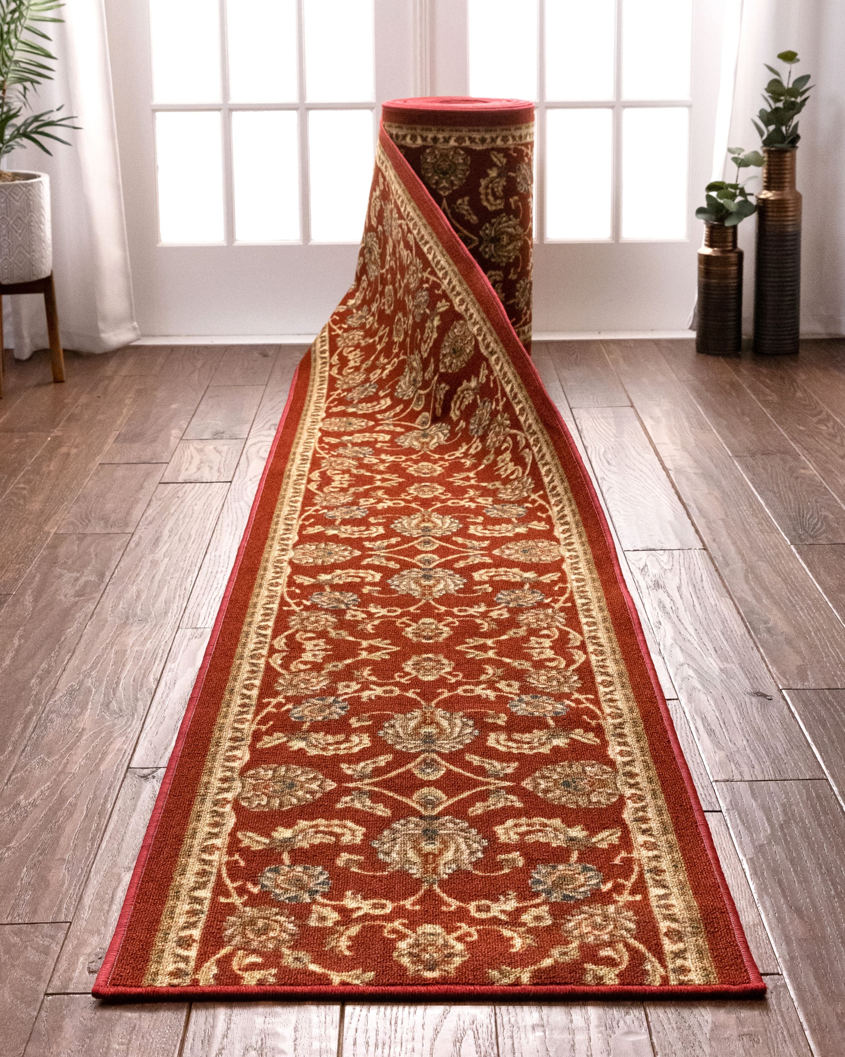 Tabriz Custom Size Runner Red Select Your Width x Choose Your Length Machine Washable Hallway Runner Rug