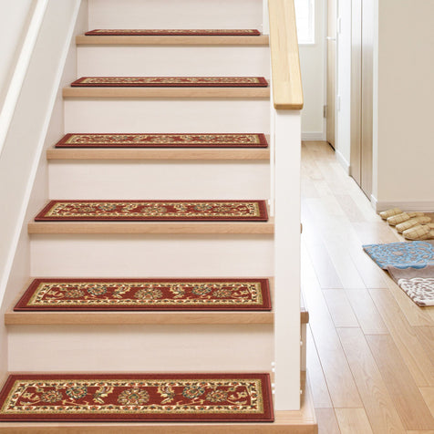 Tabriz Traditional Red Non Slip 9" x 31" Stair Tread (Set of 7)