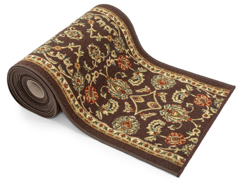 Tabriz Custom Size Runner Traditional Brown 22 Inch Wide x Choose Your Length Machine Washable Hallway Runner Rug
