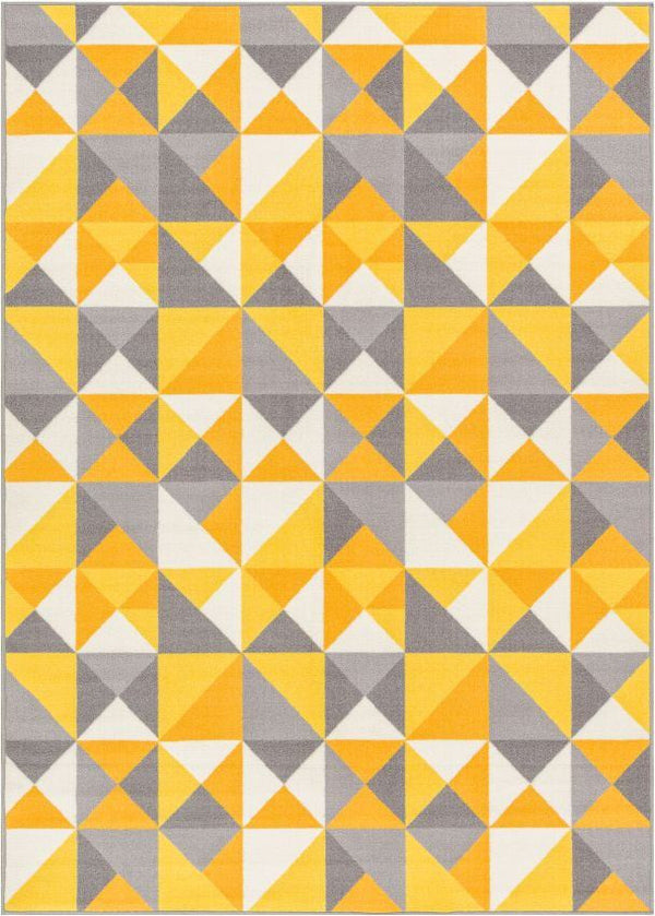 Vector Yellow Geometric Non Slip Washable Rug 1'8" x 5'
