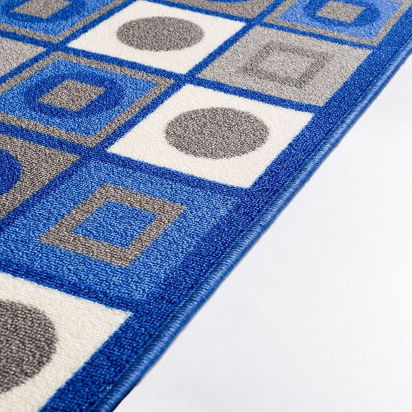Kensington Blue Geometric Non Slip Washable Rug