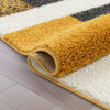 Cubes Geometric Boxes & Squares Gold Grey Thick Shag Rug