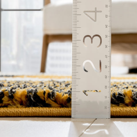 Cubes Geometric Boxes & Squares Gold Grey Thick Shag Rug