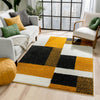 Cubes Geometric Boxes & Squares Gold Grey Thick Shag Rug