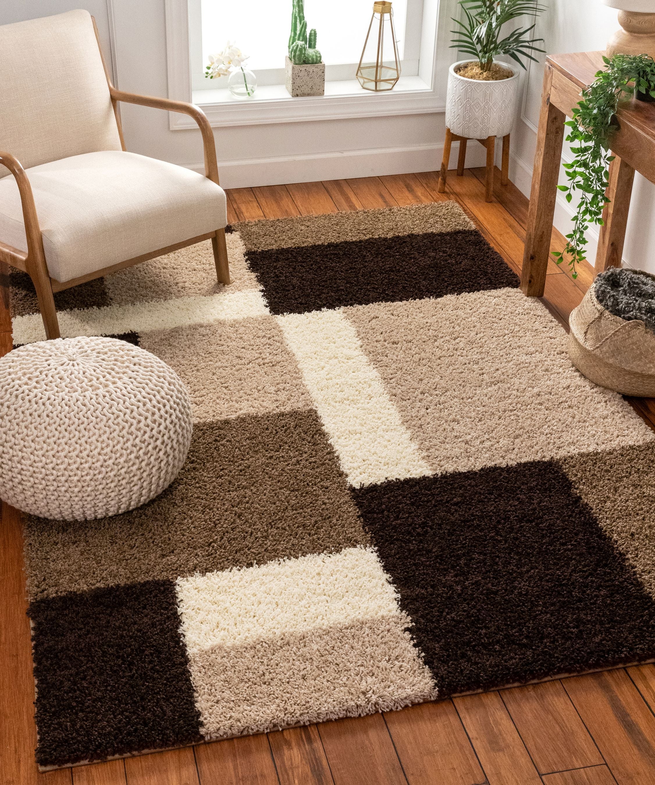 Cubes Beige Brown Modern Geo Rug