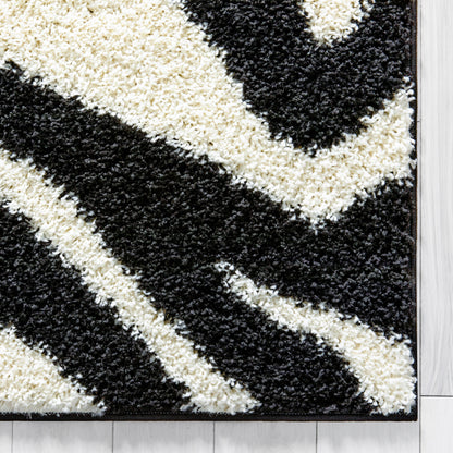 Safari Zebra Black Contemporary Shag Rug