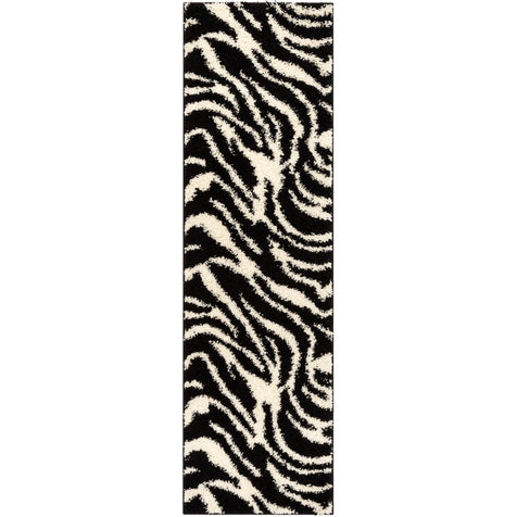 Safari Zebra Black Contemporary Shag Rug